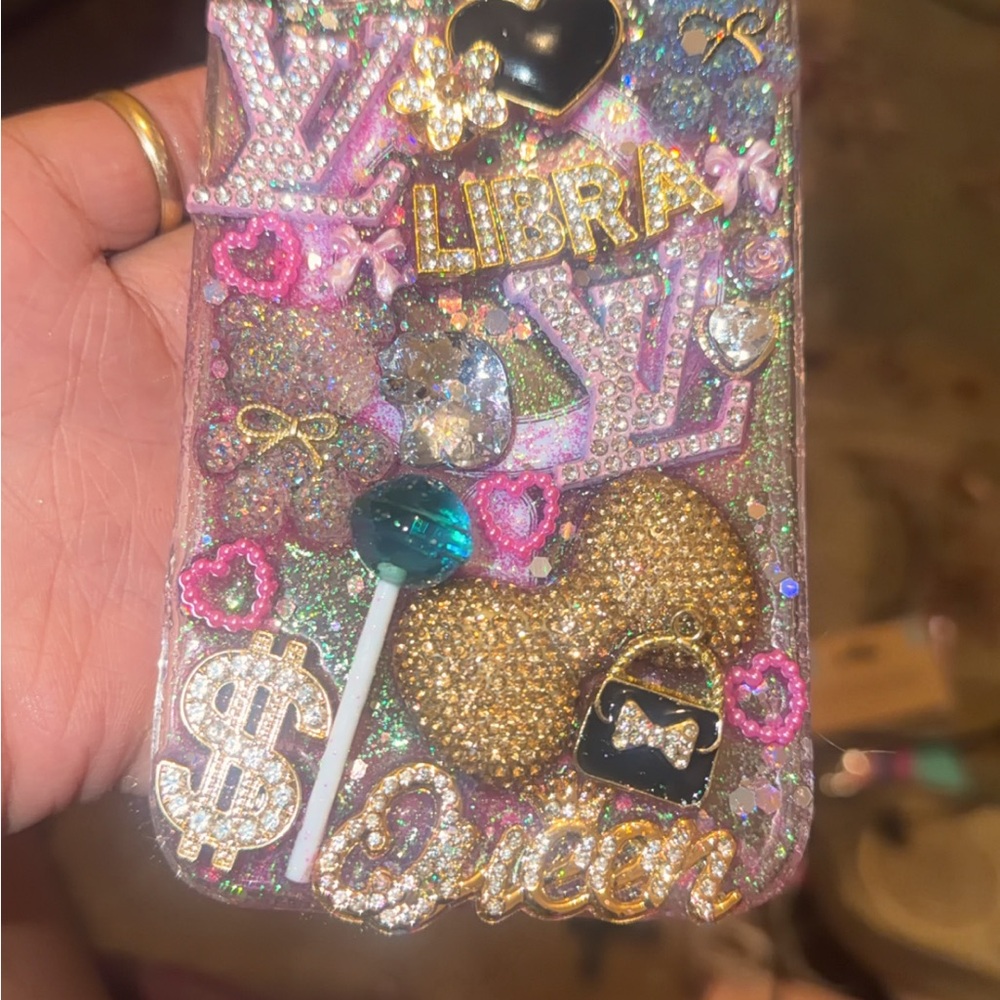 Glittery Zodiac Junk 16 Plus Phone Case - Gold and Pink